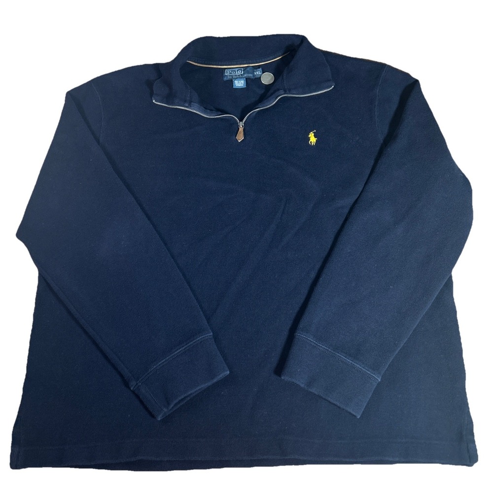 Polo Ralph‎ Lauren Sweater Men's XXL Blue 1/4 Zip Mock Neck Pullover Preppy VtG
